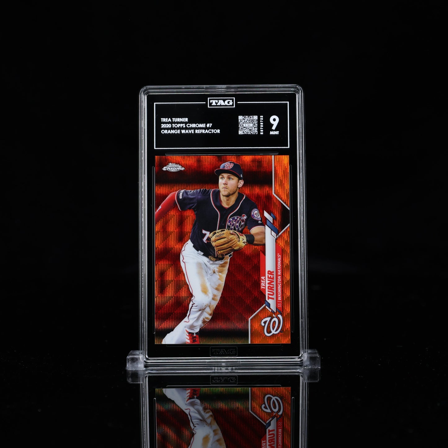 2020 Topps Chrome Trea Turner Orange Wave Refractor /25 TAG 9