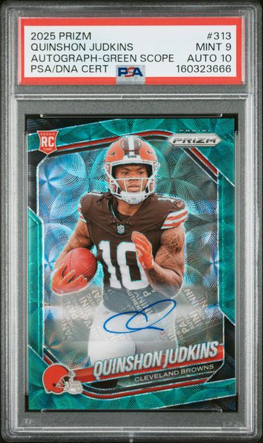 2025 PANINI PRIZM #313 QUINSHON JUDKINS ROOKIE AUTO GREEN SCOPE /75 PSA 9