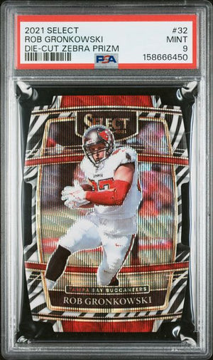 2021 PANINI SELECT #32 ROB GRONKOWSKI DIE-CUT ZEBRA PRIZM PSA 9