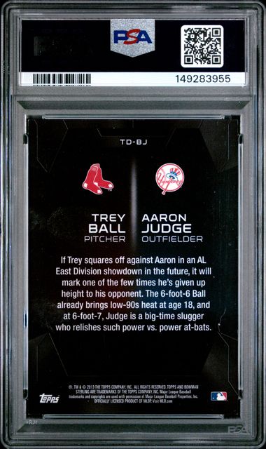 2013 Bowman Sterling Trey Ball Aaron Judge The Duel #TD-BJ PSA 8