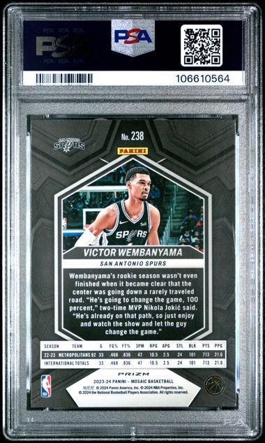 2023 PANINI MOSAIC #238 VICTOR WEMBANYAMA SILVER MOSAIC ROOKIE PSA 9