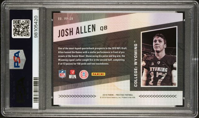 2018 PANINI PRESTIGE NFL PASSPORT #PPJA JOSH ALLEN NFL PASSPORT PSA 9