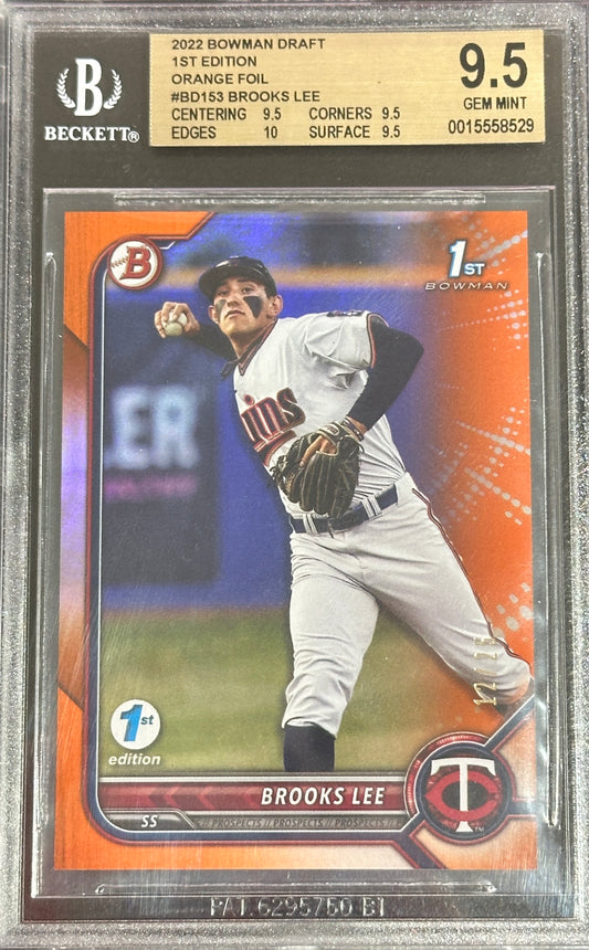 2022 Bowman Draft 1st Edition Brooks Lee 1st Bowman Orange Foil BGS 9.5 Gem Mint /25