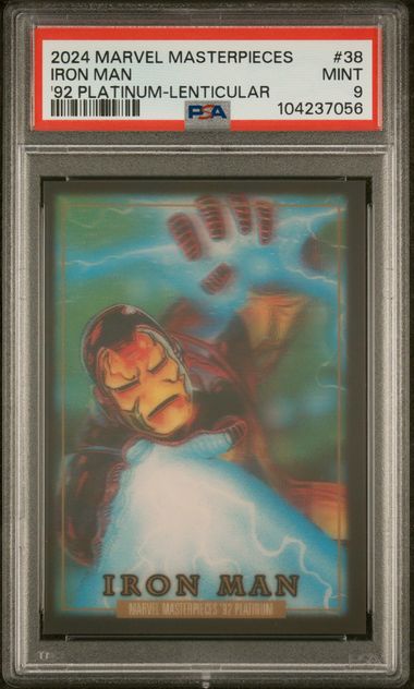2024 UPPER DECK MARVEL MASTERPIECES '92 PLATINUM LENTICULAR #38 IRON MAN PSA 9