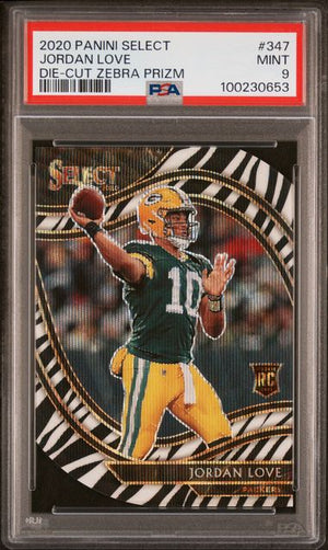 2020 PANINI SELECT #347 JORDAN LOVE DIE-CUT ZEBRA PRIZM PSA 9