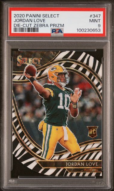2020 PANINI SELECT #347 JORDAN LOVE DIE-CUT ZEBRA PRIZM PSA 9