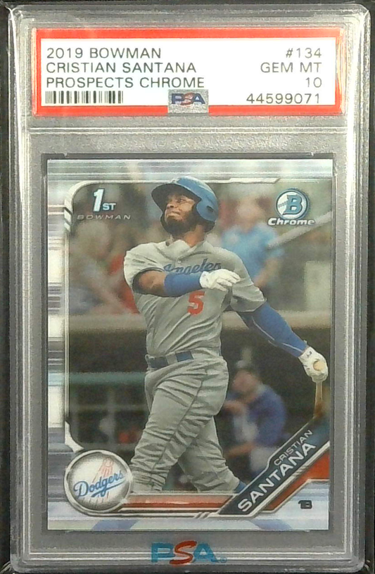 2019 1st Bowman Chrome Cristian Santana BCP-134 RC Rookie LA Dodgers PSA 10