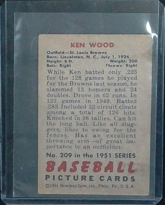 1951 Bowman Baseball Ken Wood #209
