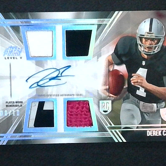 2014 Topps Prime Derek Carr Level V Quad Relic Rookie Auto 8/10