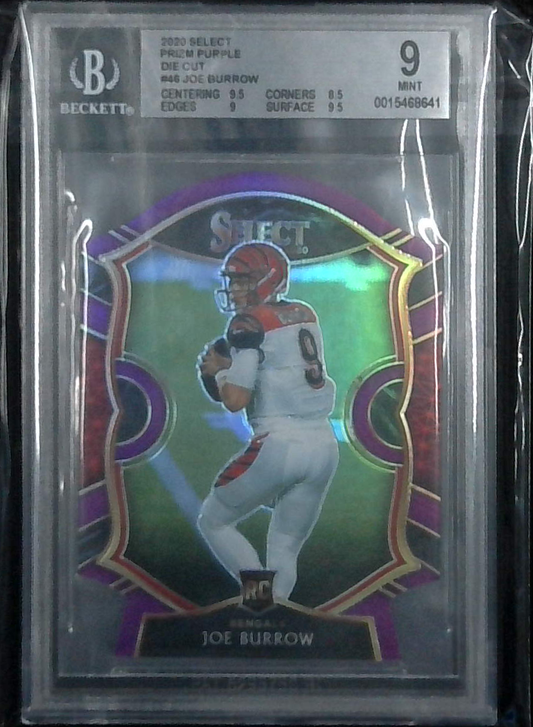 2020 Select Joe Burrow Purple Prizm Die Cut Rookie BGS 9 MINT