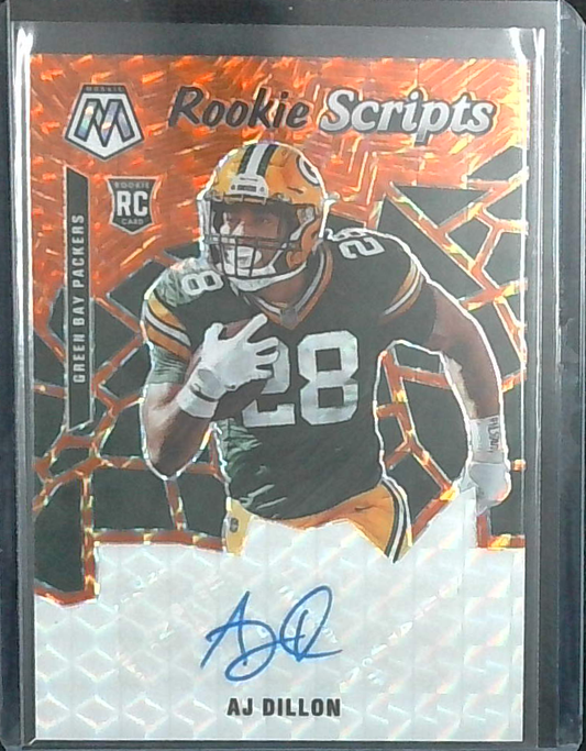 2020 Panini Mosaic Scripts Orange AJ Dillon ROOKIE RC AUTO
