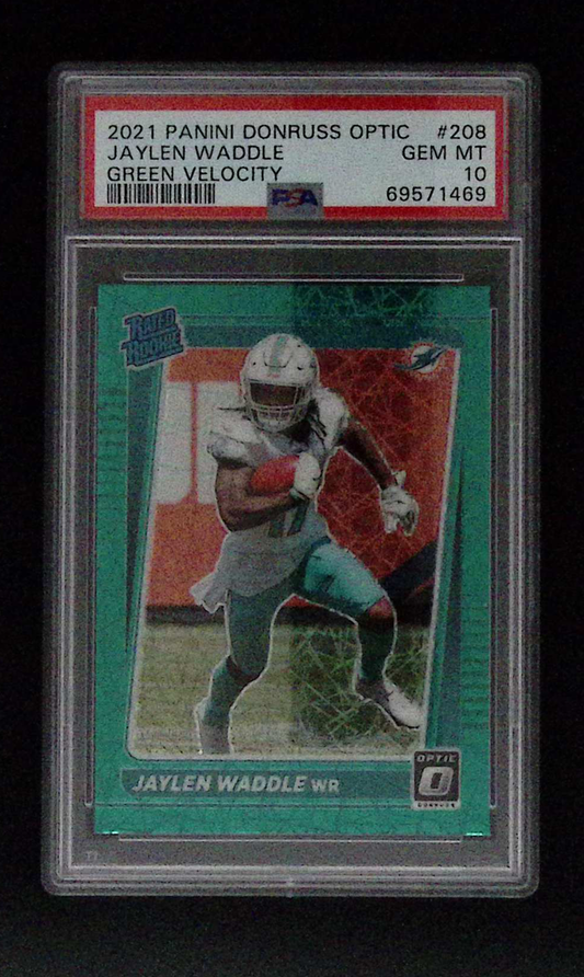 2021 Optic Football Jaylen Waddle Green Velocity Rated Rookie PSA 10