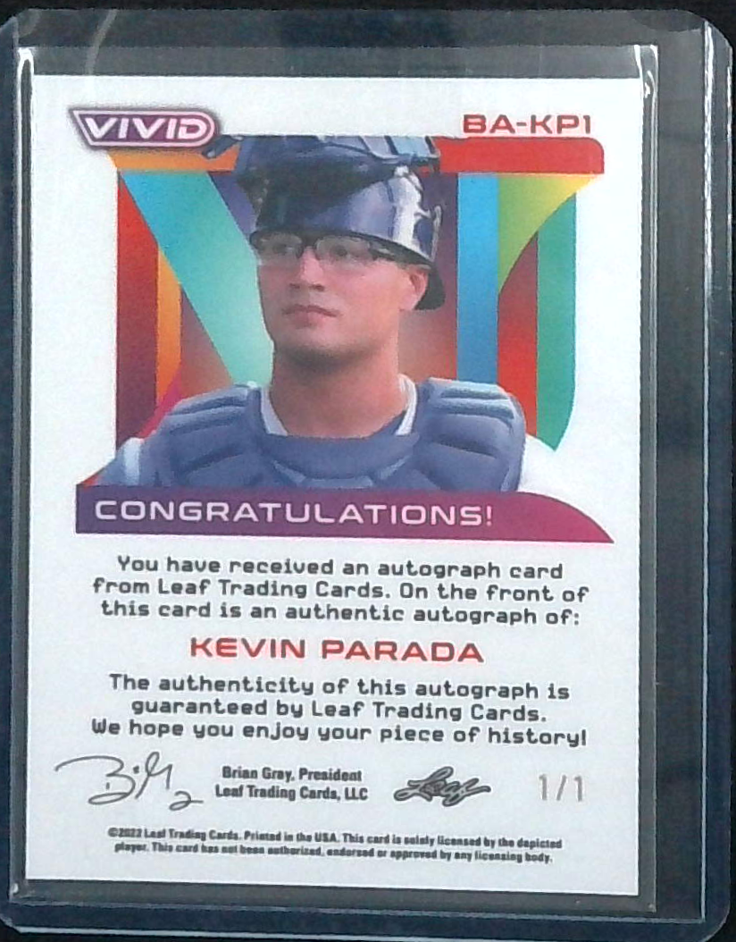 Kevin Ramp Card Kevin Parada RC #BA-KP1 1/1 Auto 2022 Leaf Vivid New York Mets – Great ...