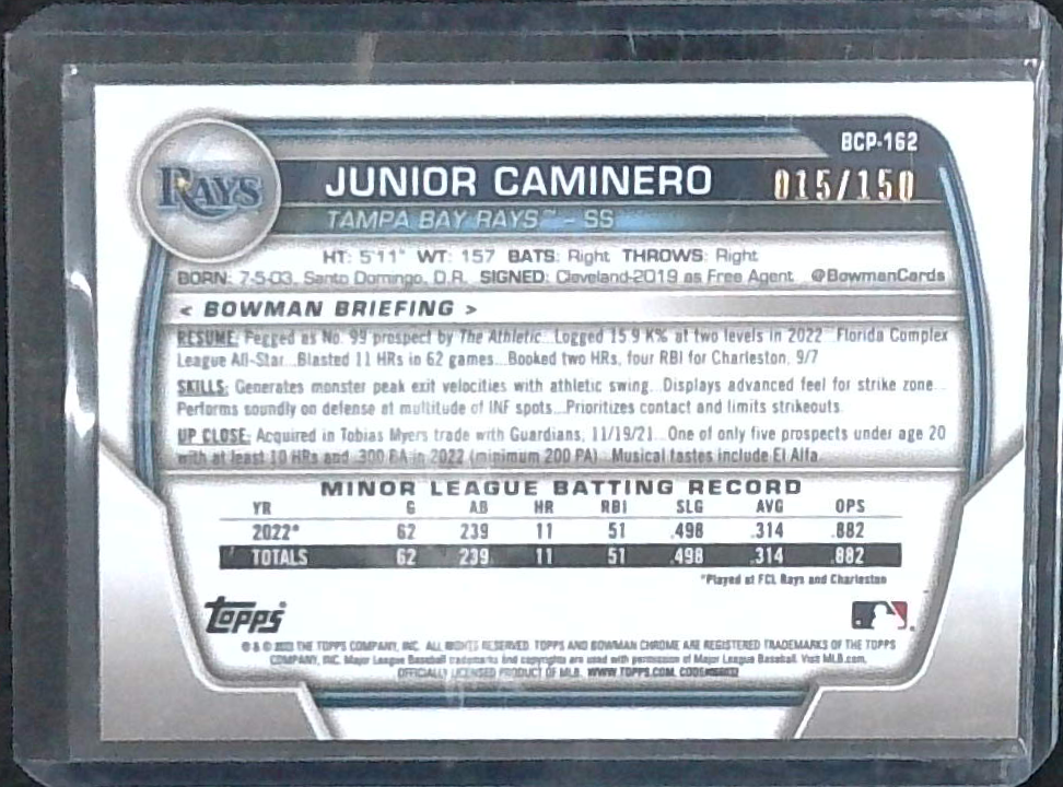 2023 Bowman Chrome Mega Box BLUE Mojo Refractor 15/150 Junior Caminero