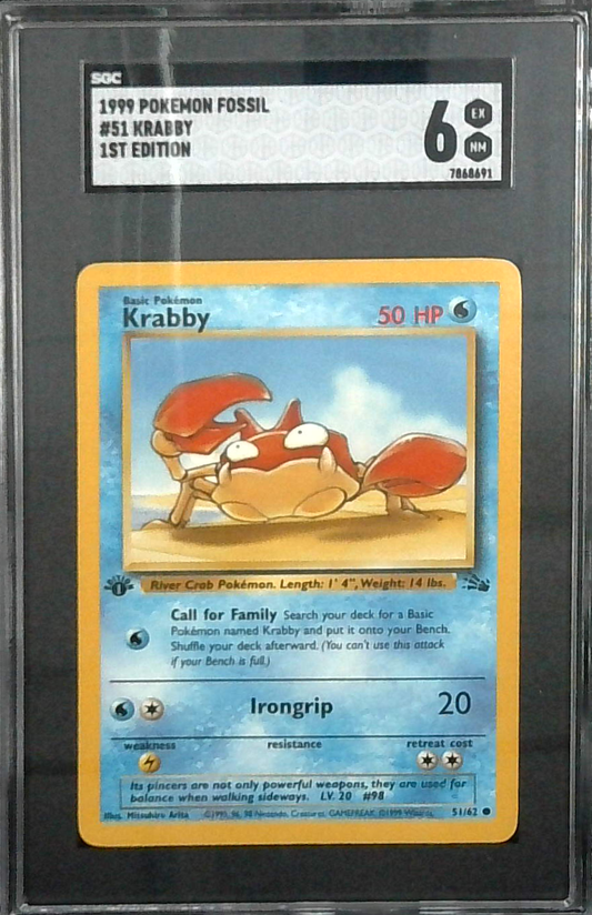 1999 Pokemon Fossil 1st Edition Krabby SGC 6