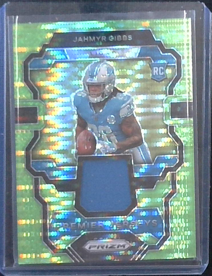 2023 Prizm Neon Green Pulsar Rookie Patch Jahmyr Gibbs Premier Jerseys