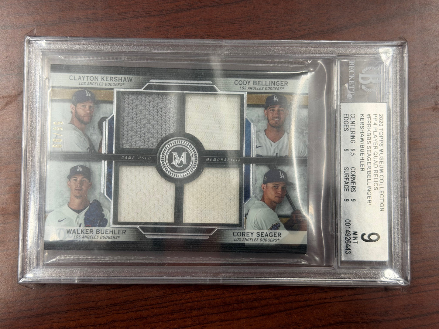 2020 Topps Museum Collection Dodgers Quad Relic Kershaw Bellinger Buehler Seager /99 BGS 91