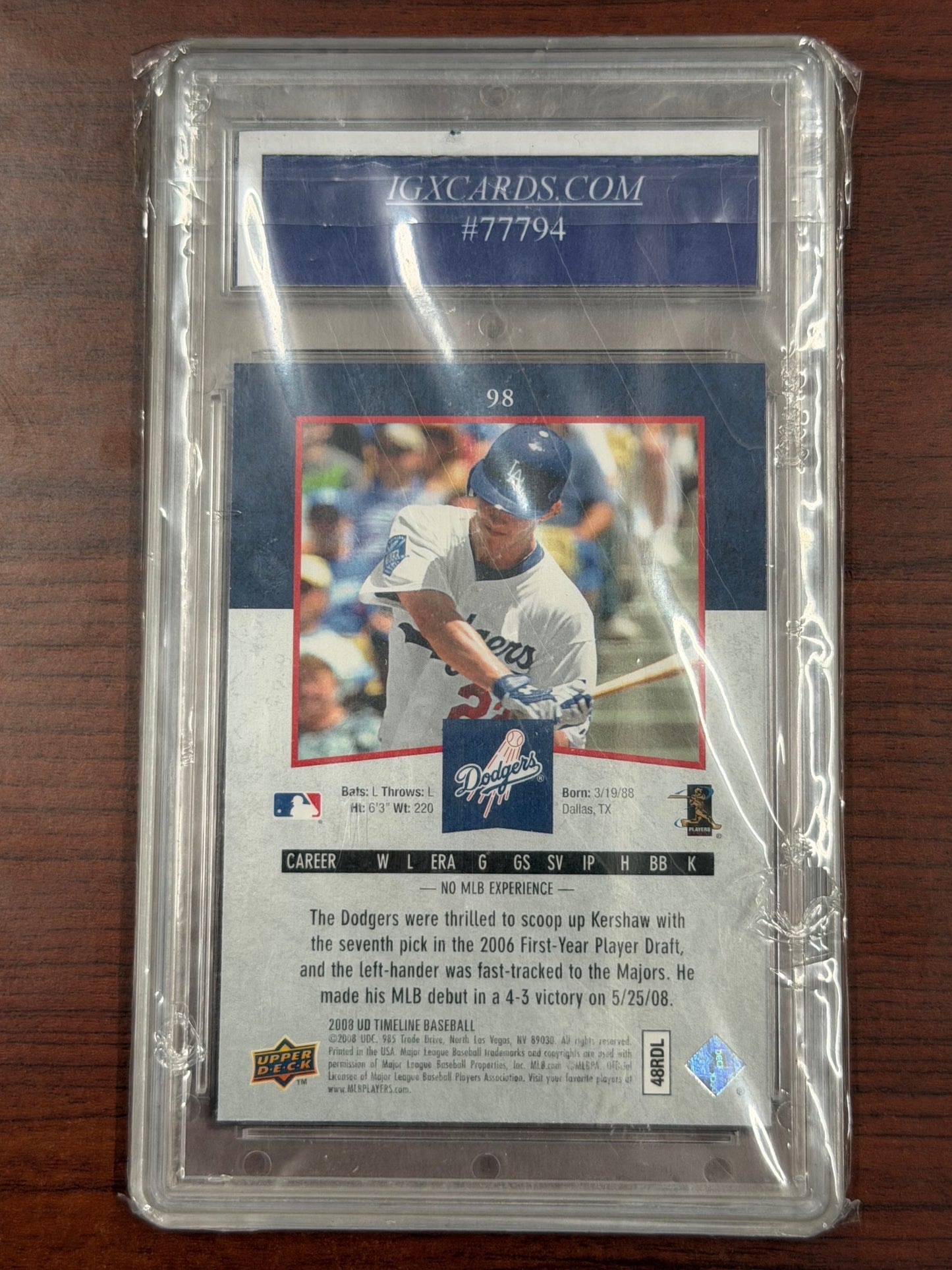 2008 Upper Deck Timeline Clayton Kershaw Rookie RC #98 Dodgers