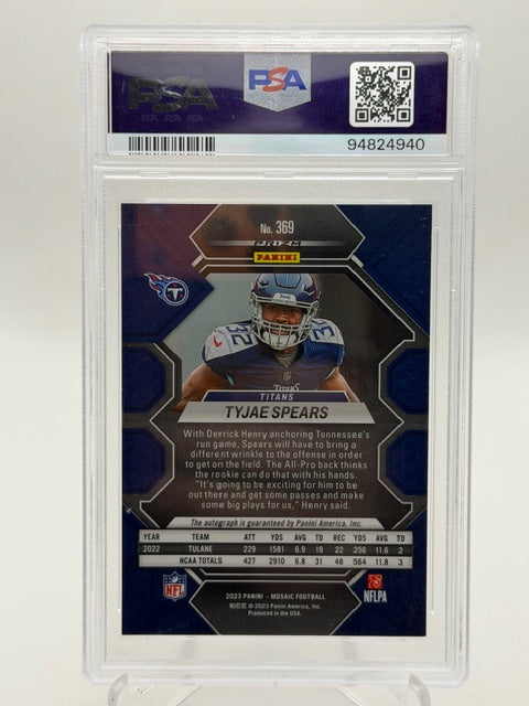 2023 Mosaic Tyjae Spears Rookie Auto PSA 8