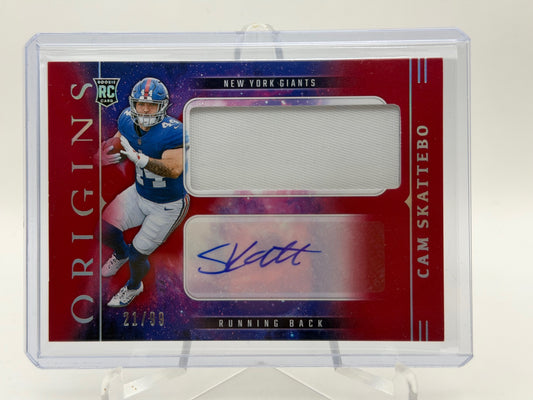 2025 Panini Origins NFL Cam Skattebo RC Patch Auto RPA #RJJ-CSO /99