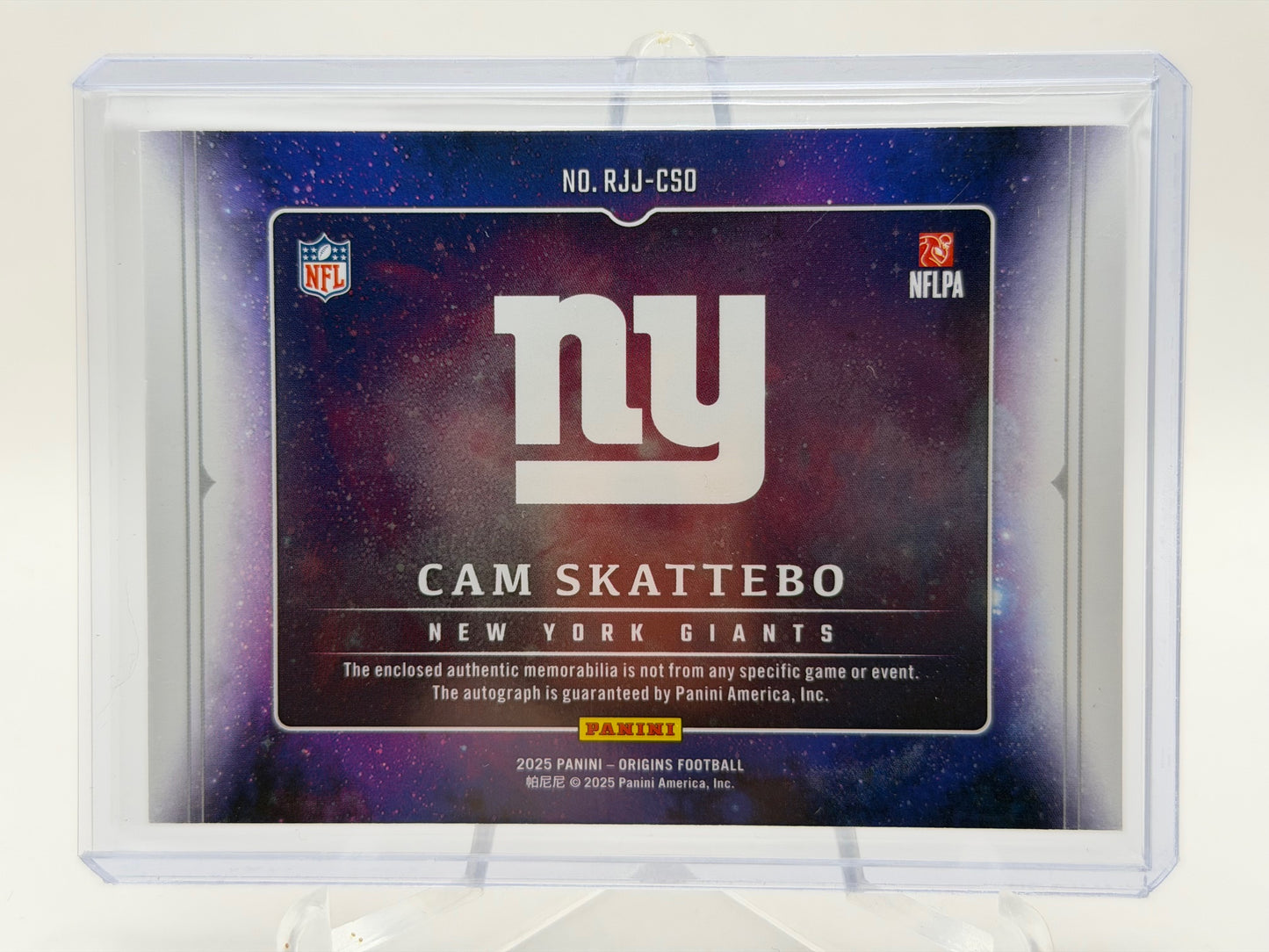2025 Panini Origins NFL Cam Skattebo RC Patch Auto RPA #RJJ-CSO /99