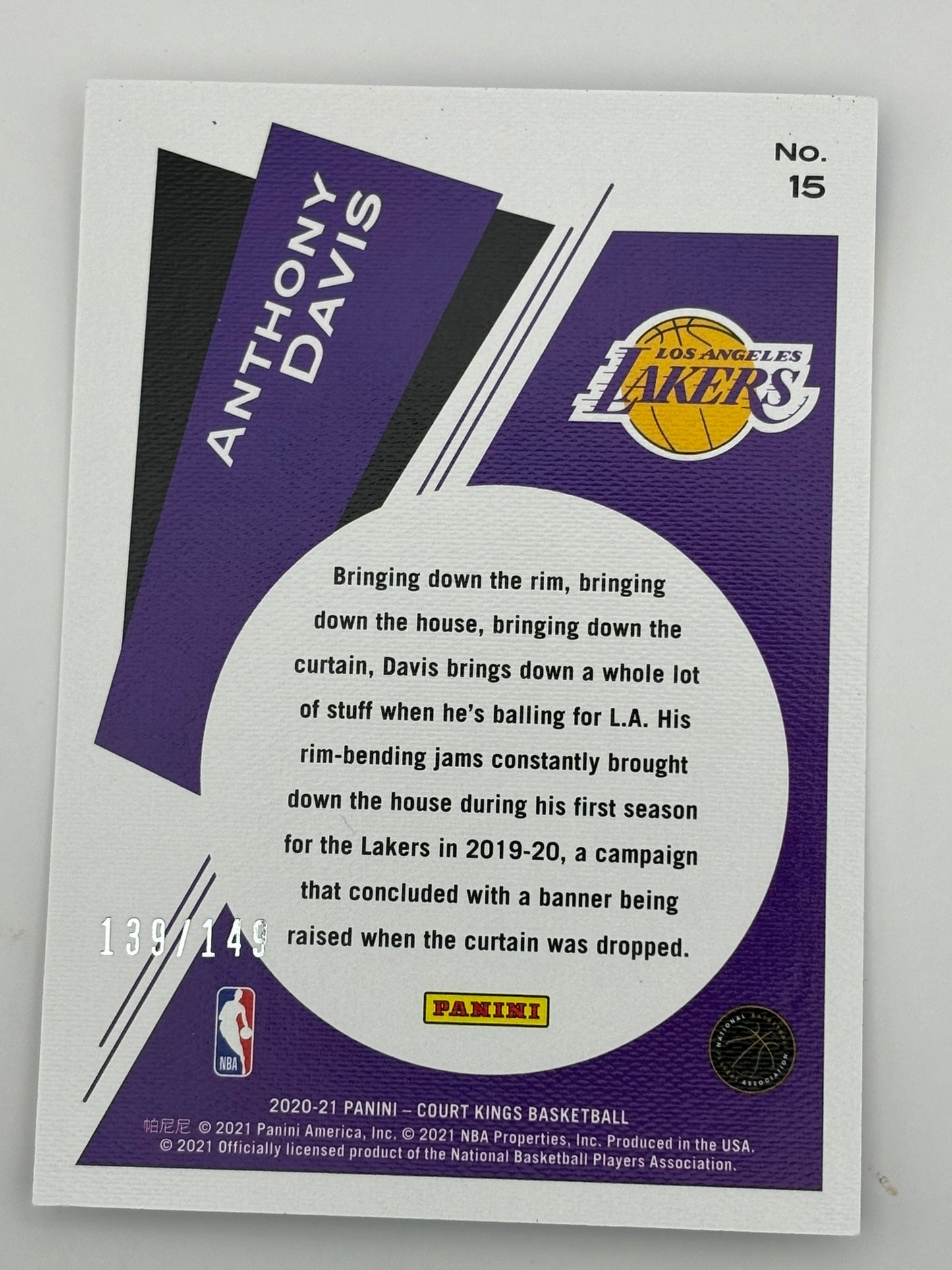 2020-21 Panini Court Kings Maestros Anthony Davis Ruby /149 Lakers