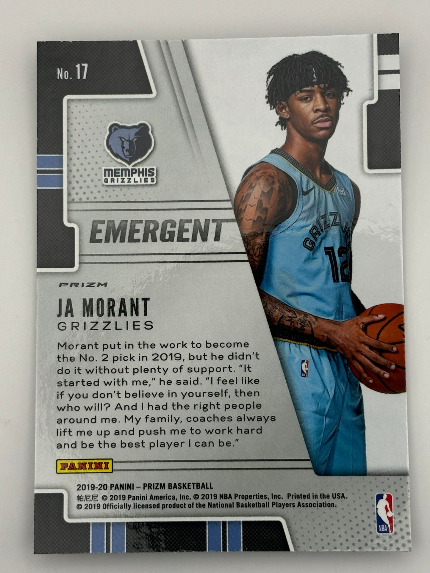 2019-20 Panini Prizm #17 Ja Morant Emergent Silver