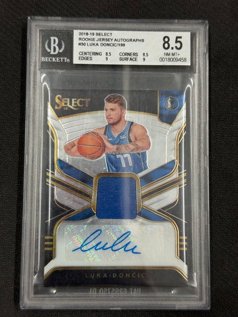 2018-19 Panini Select Luka Doncic RC Rookie Jersey /199 BGS 8.5 w/ 10 AUTO