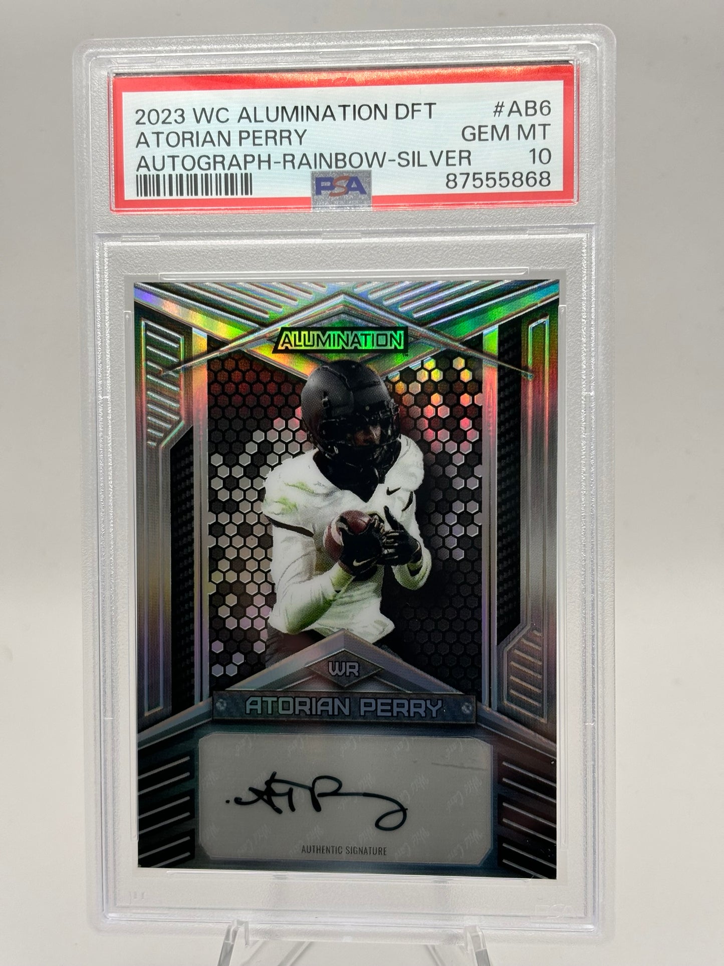 2023 WILD CARD ALUMINATION FOOTBALL A.T. PERRY ATORIAN PERRY RC AUTO /75 SAINTS PSA 10