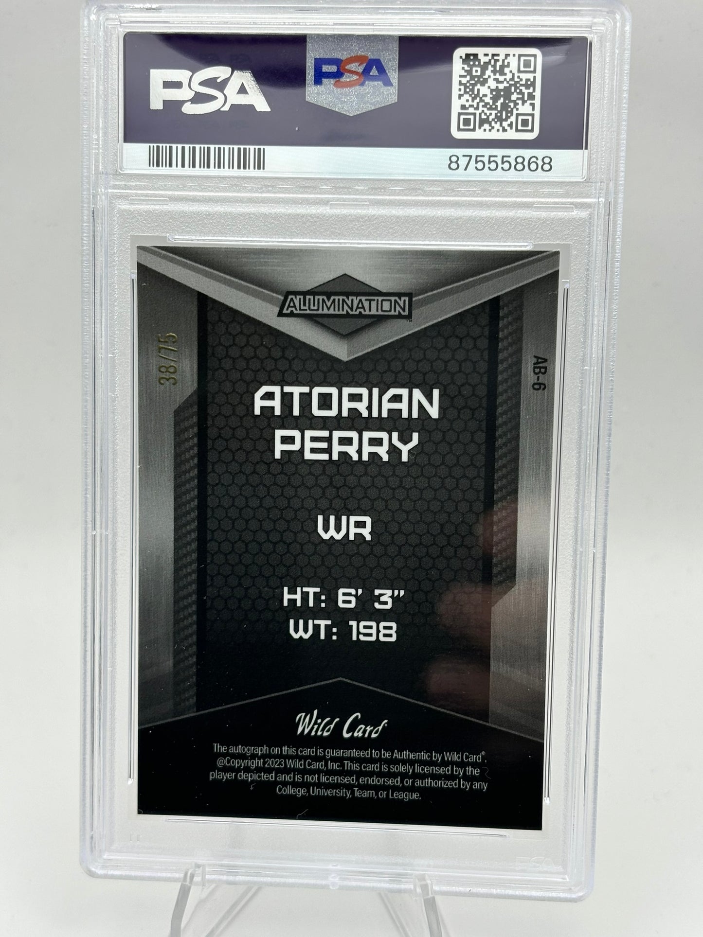 2023 WILD CARD ALUMINATION FOOTBALL A.T. PERRY ATORIAN PERRY RC AUTO /75 SAINTS PSA 10