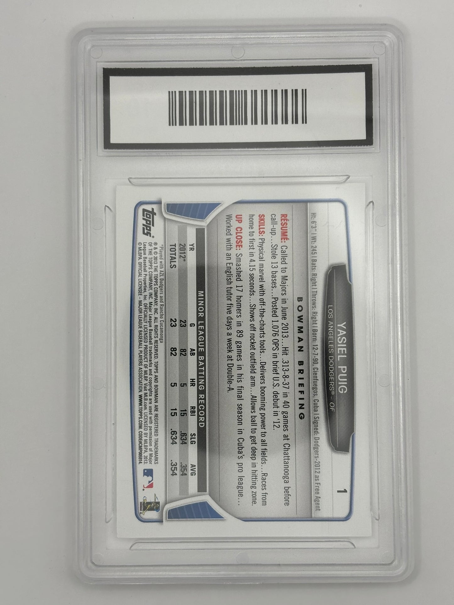 2013 Bowman Yasiel Puig Rookie PGA 10