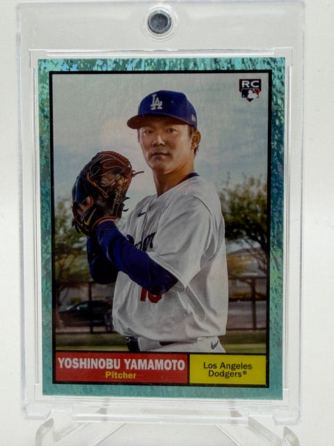 Yoshinobu Yamamoto 2024 Topps Archives Aqua Sparkle Foilboard Rookie #46/75