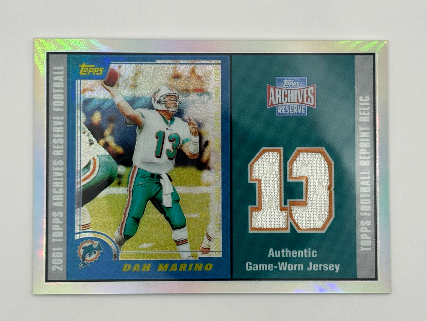 DAN MARINO GAME WORN JERSEY RELIC 2000 TOPPS ARCHIVES RESERVE REFRACTOR #40