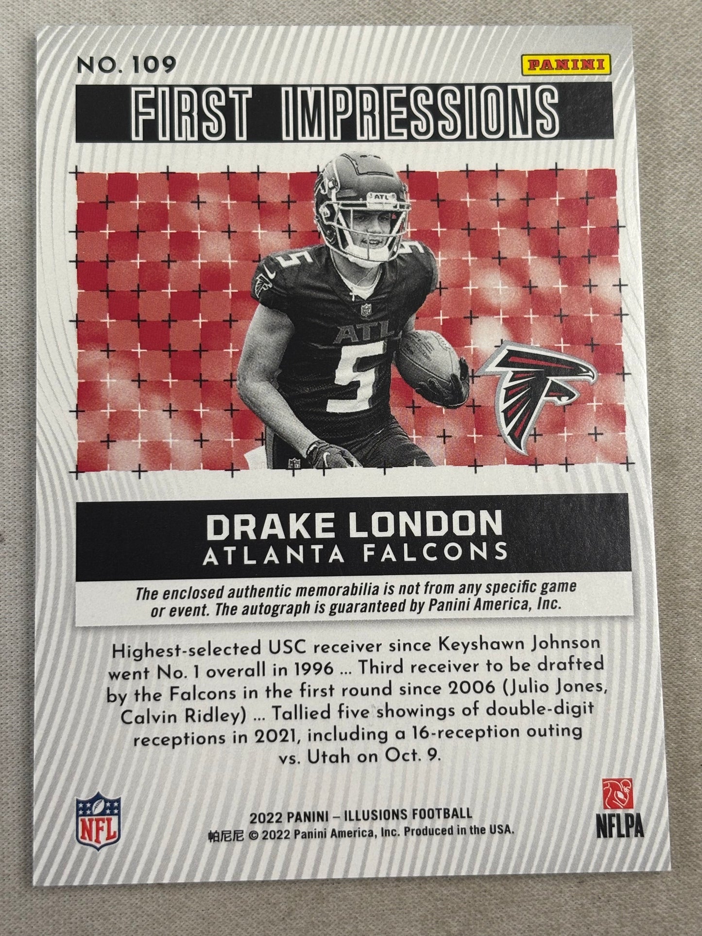 2022 Panini Illusions Football Drake London First Impressions RPA /10 RC Rookie Falcons