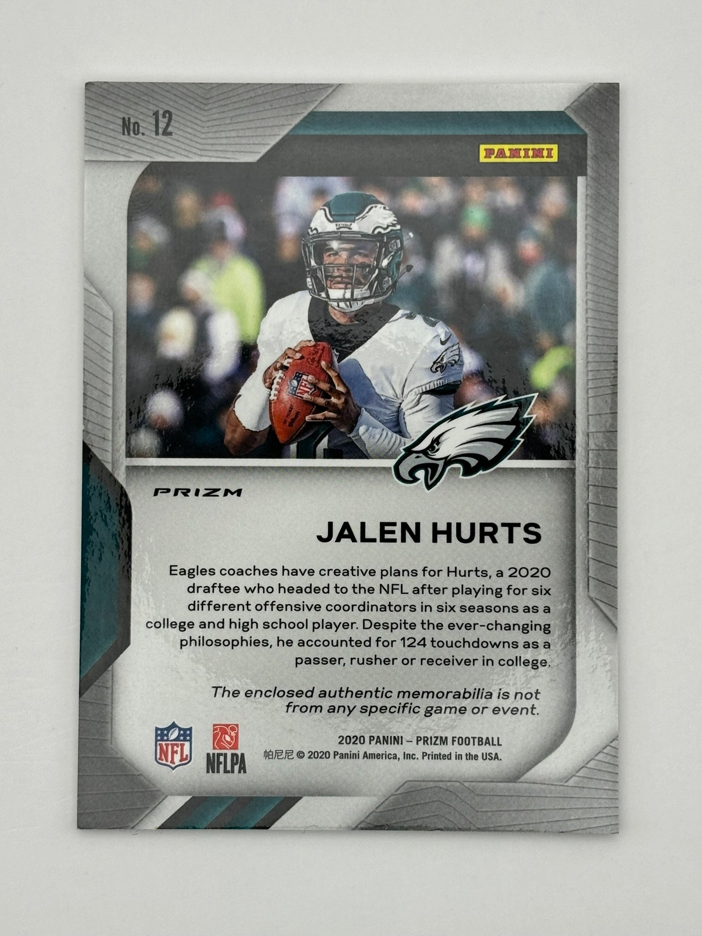 2020 Prizm Premier Relic Jersey Jalen Hurts Pink Rookie