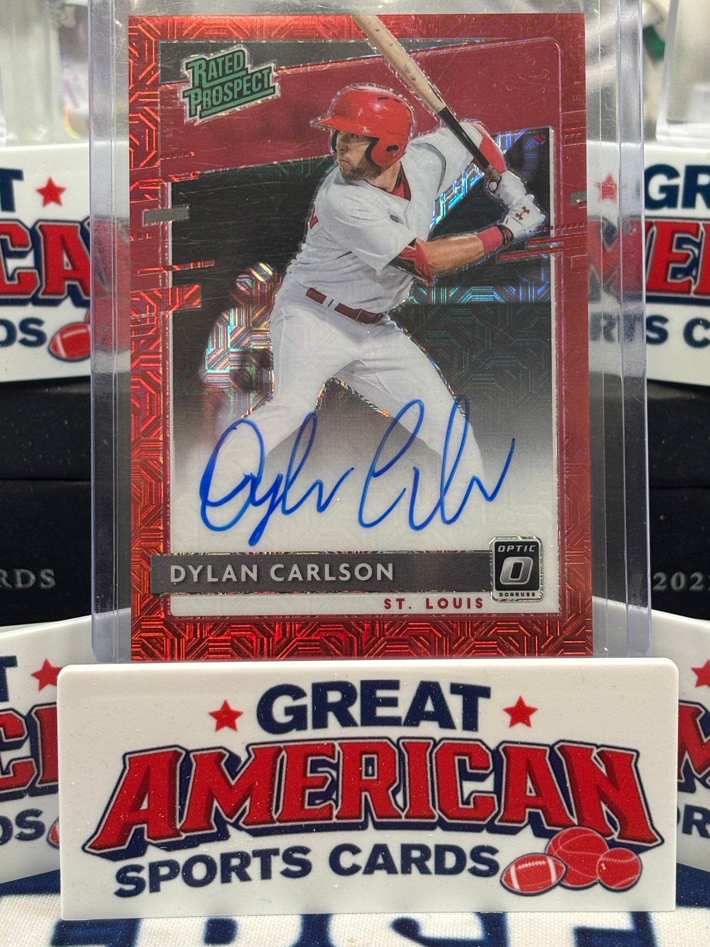 2020 Donruss Optic Rated Prospect Red Mojo Dylan Carlson RC AUTO /99