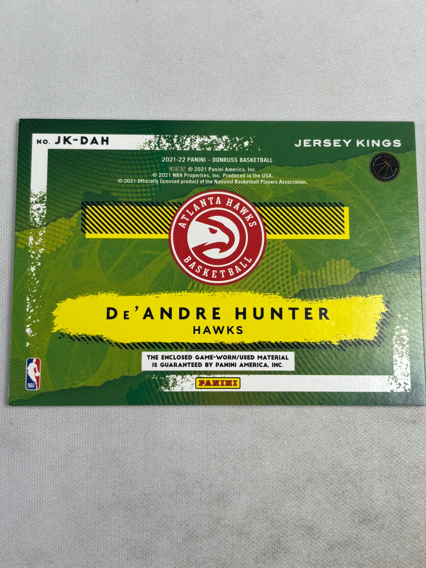 2021-22 Panini Donruss Basketball De'Andre Hunter Jersey Kings Patch /10 Atlanta Hawks