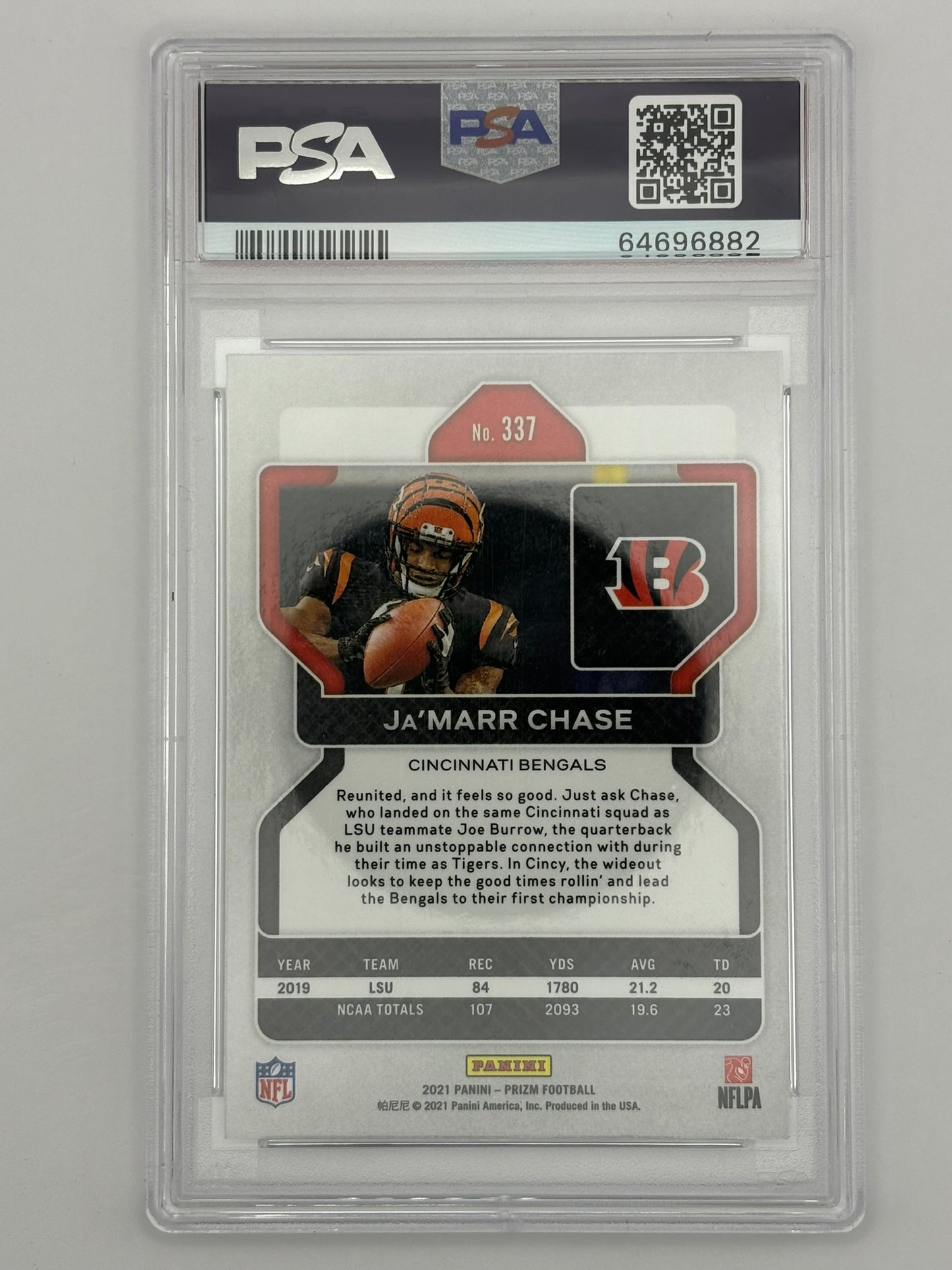 2021 Panini Prizm Ja’MARR CHASE Base Rookie #337 JaMarr RC Bengals PSA 10 GEM