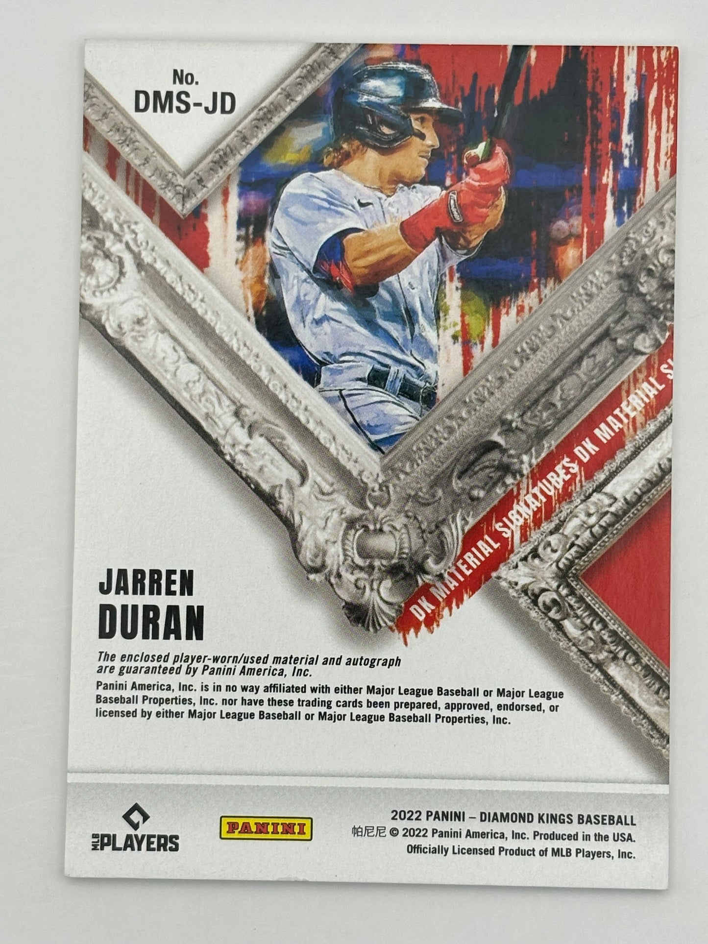 2022 Diamond Kings Jarren Duran Dual Patch Auto RC Rookie Swatch Relic RPA