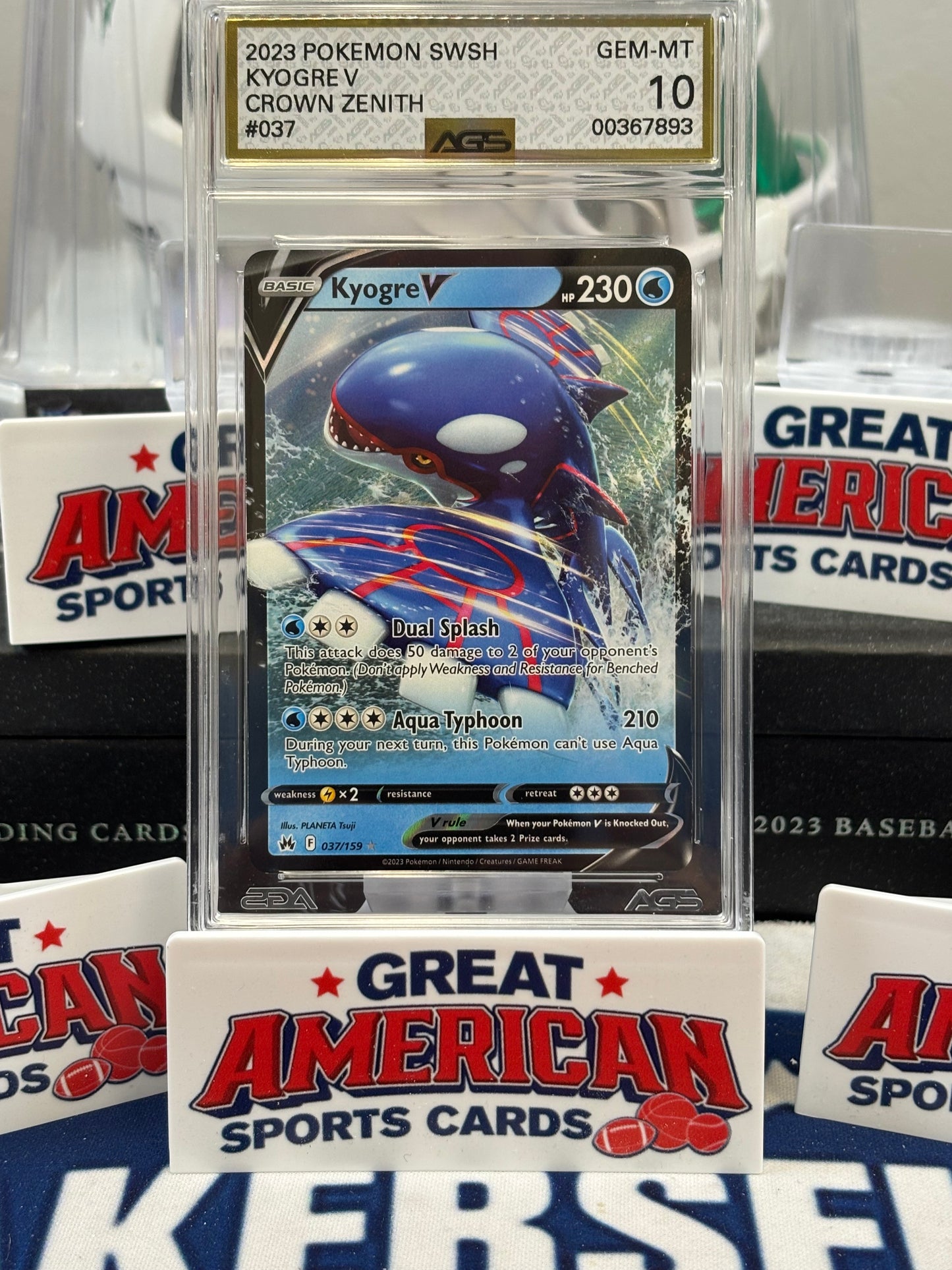 2023 Pokemon SWSH Crown Zenith #037 Kyogre V AGS 10 GEM MINT