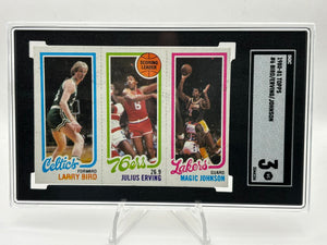 1980-81 Topps Larry Bird Magic Johnson RC Rookie Card w/ Julius Erving SGC 3 VG