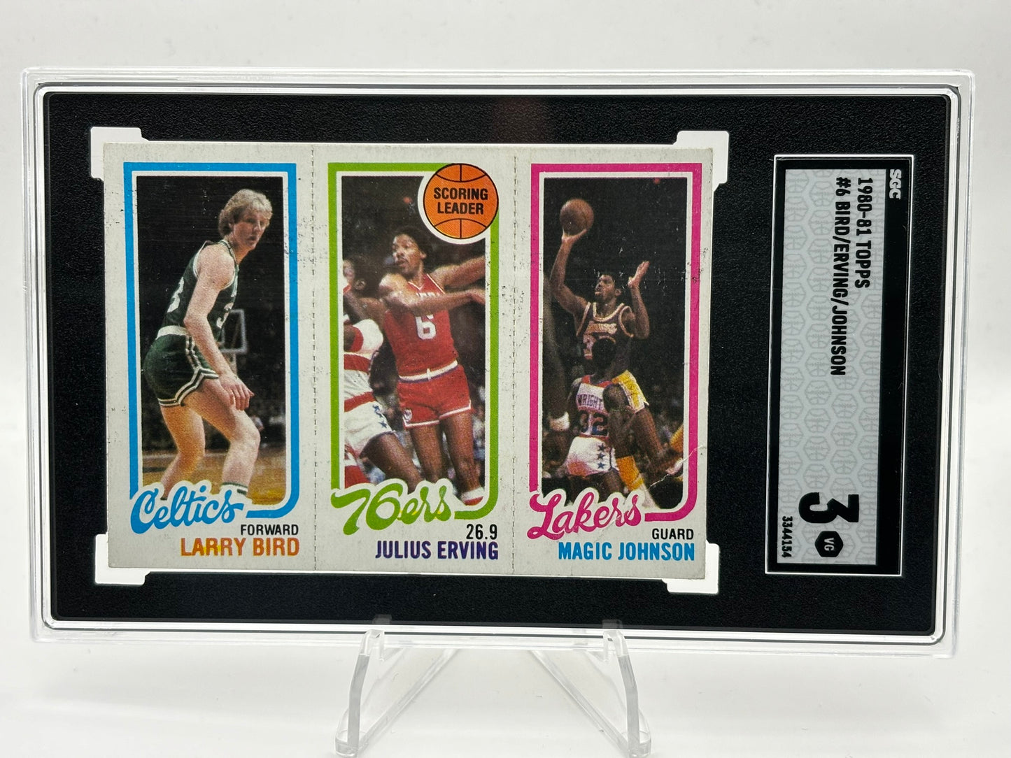 1980-81 Topps Larry Bird Magic Johnson RC Rookie Card w/ Julius Erving SGC 3 VG