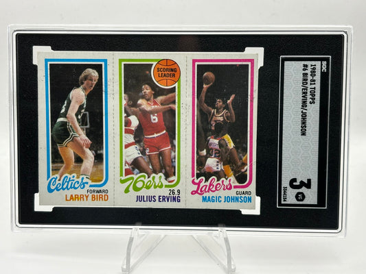 1980-81 Topps Larry Bird Magic Johnson RC Rookie Card w/ Julius Erving SGC 3 VG