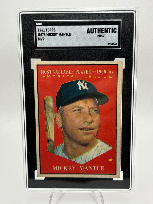 1961 Topps Mickey Mantle MVP #475 SGC Authentic (Miscut)