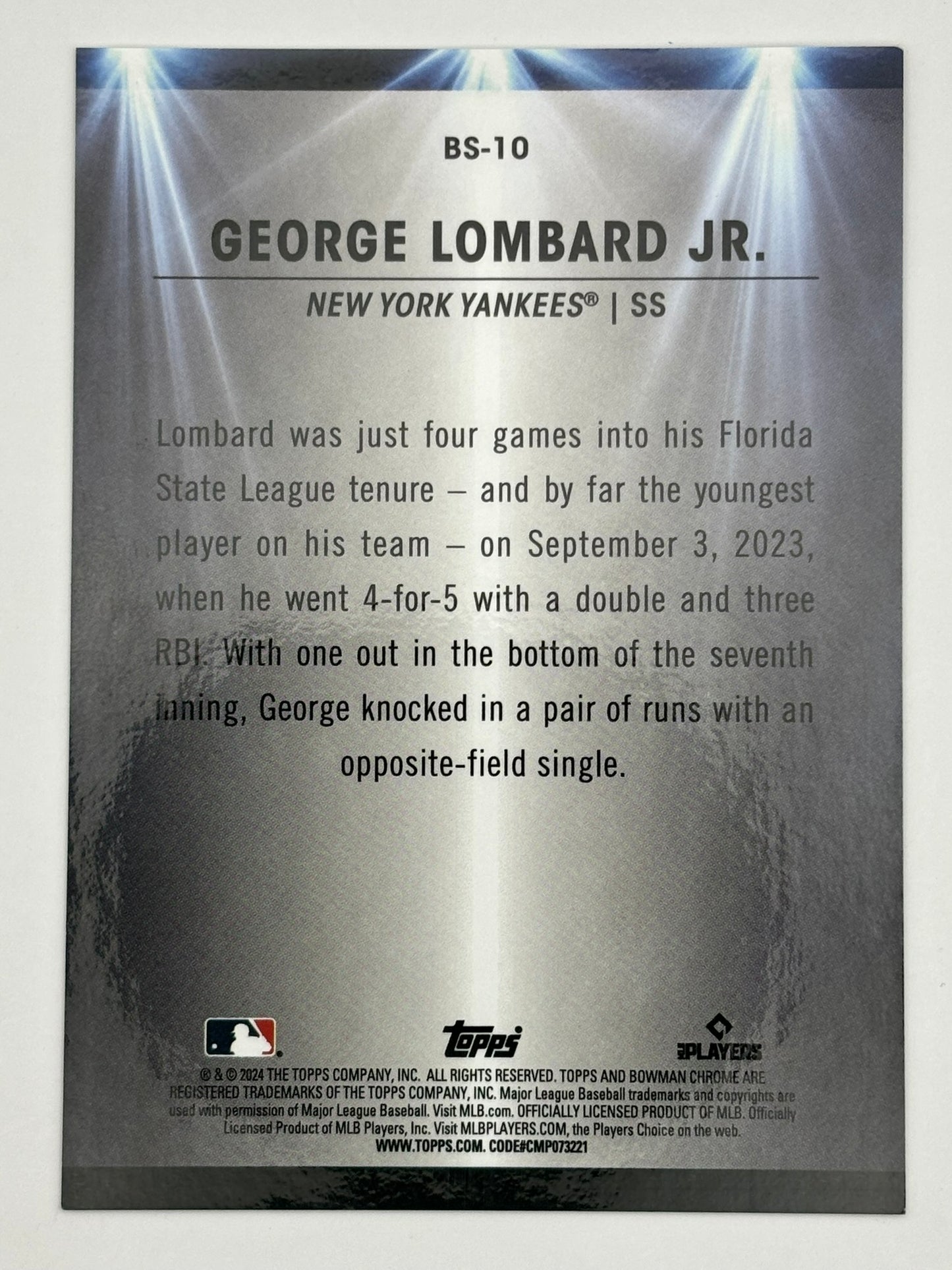 2024 Bowman Chrome Spotlight Aqua /125 George Lombard Jr. BS-10