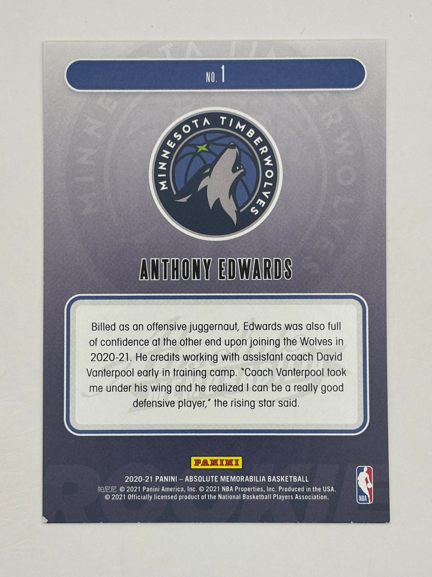 2020-21 Absolute Memorabilia Anthony Edwards RC Yellow #1 Timberwolves Rookie
