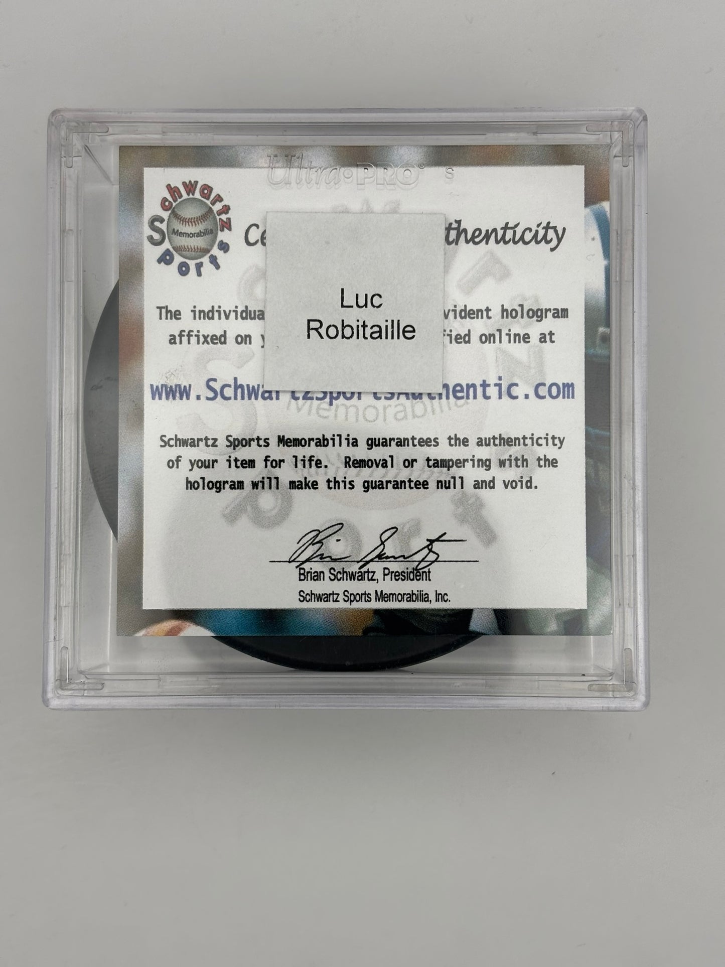 Luc Robitaille Signed Red Wings Logo Hockey Puck Inscribed `HOF '09`