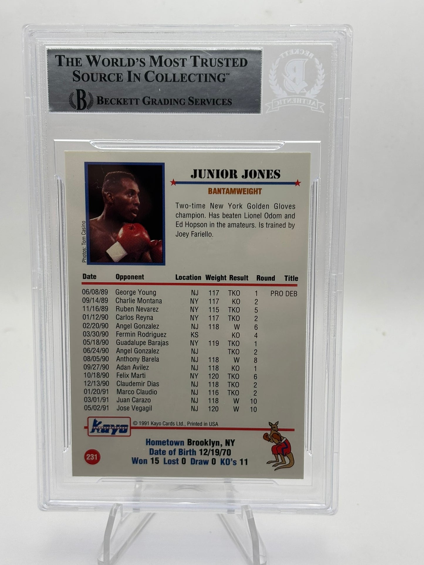 JUNIOR JONES 1991 KAYO BOXING RISING STAR AUTOGRAPH AUTO BGS
