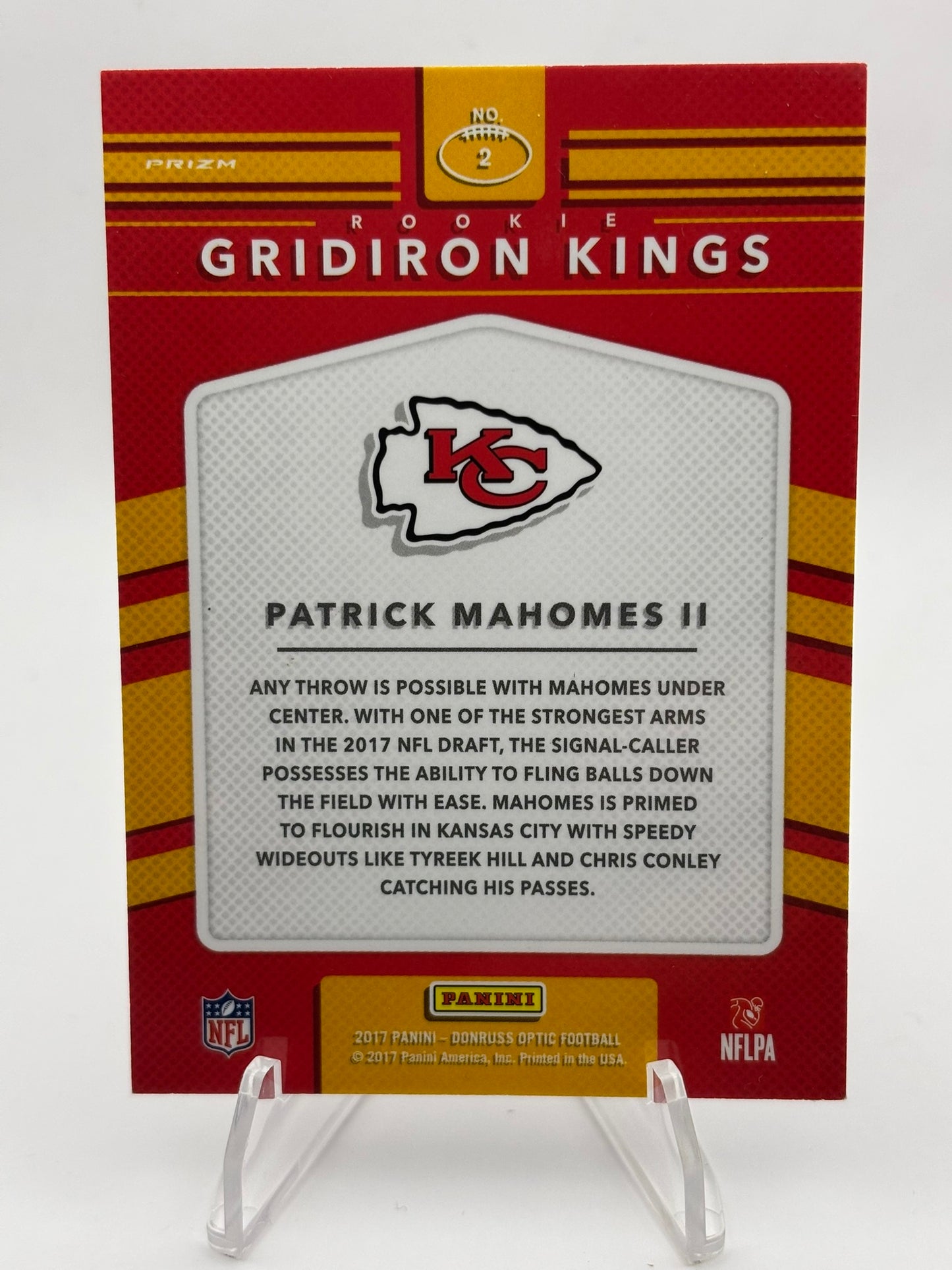PATRICK MAHOMES II 2017 DONRUSS OPTIC ROOKIE GRIDIRON HOLO KINGS RC
