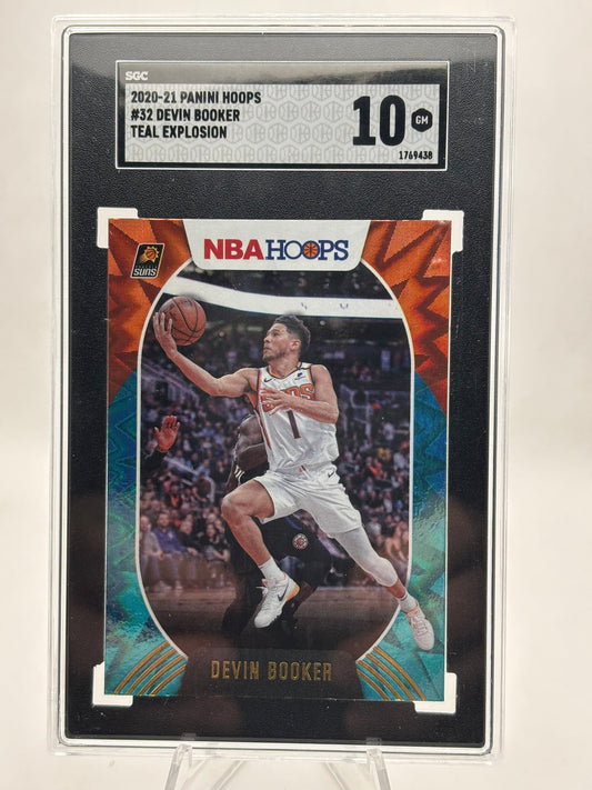 2020-21 Panini NBA Hoops Devin Booker Teal Explosion #32 Phoenix Suns SGC 10